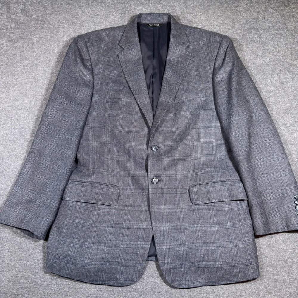 Jos. A. Bank Blazer Mens 42R Gray Plaid Silk Wool Traveler Summer Sport Coat - Picture 1 of 12
